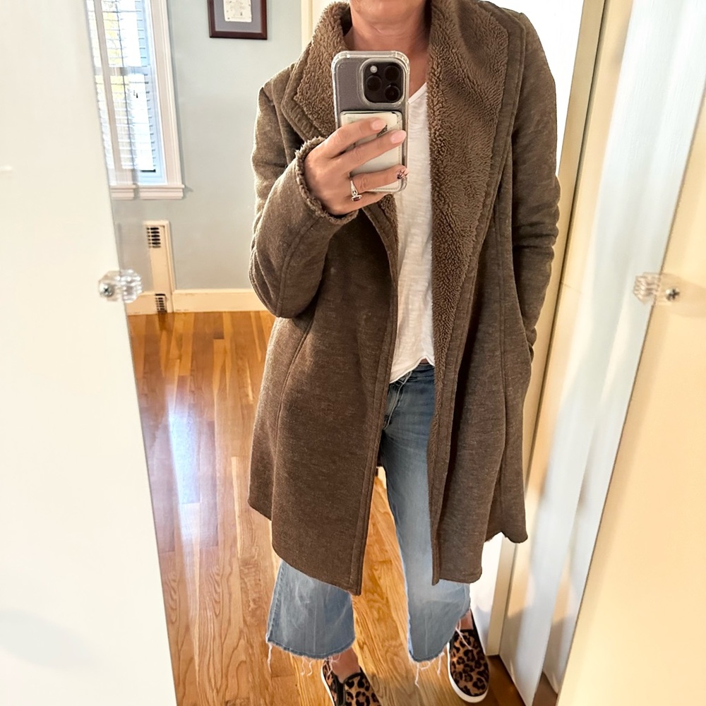 Monoreno Cozy Fleece-Lined Open Cardigan Brown Size Small NWOT